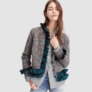 J. Crew Gray and Green Ruffle Cardigan